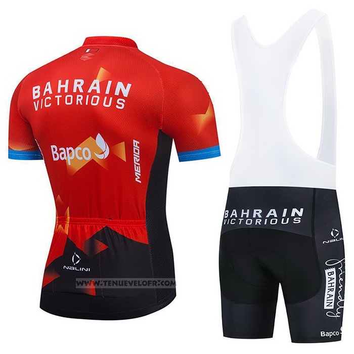 2021 Maillot Cyclisme Bahrain Victorious Rouge Manches Courtes et Cuissard
